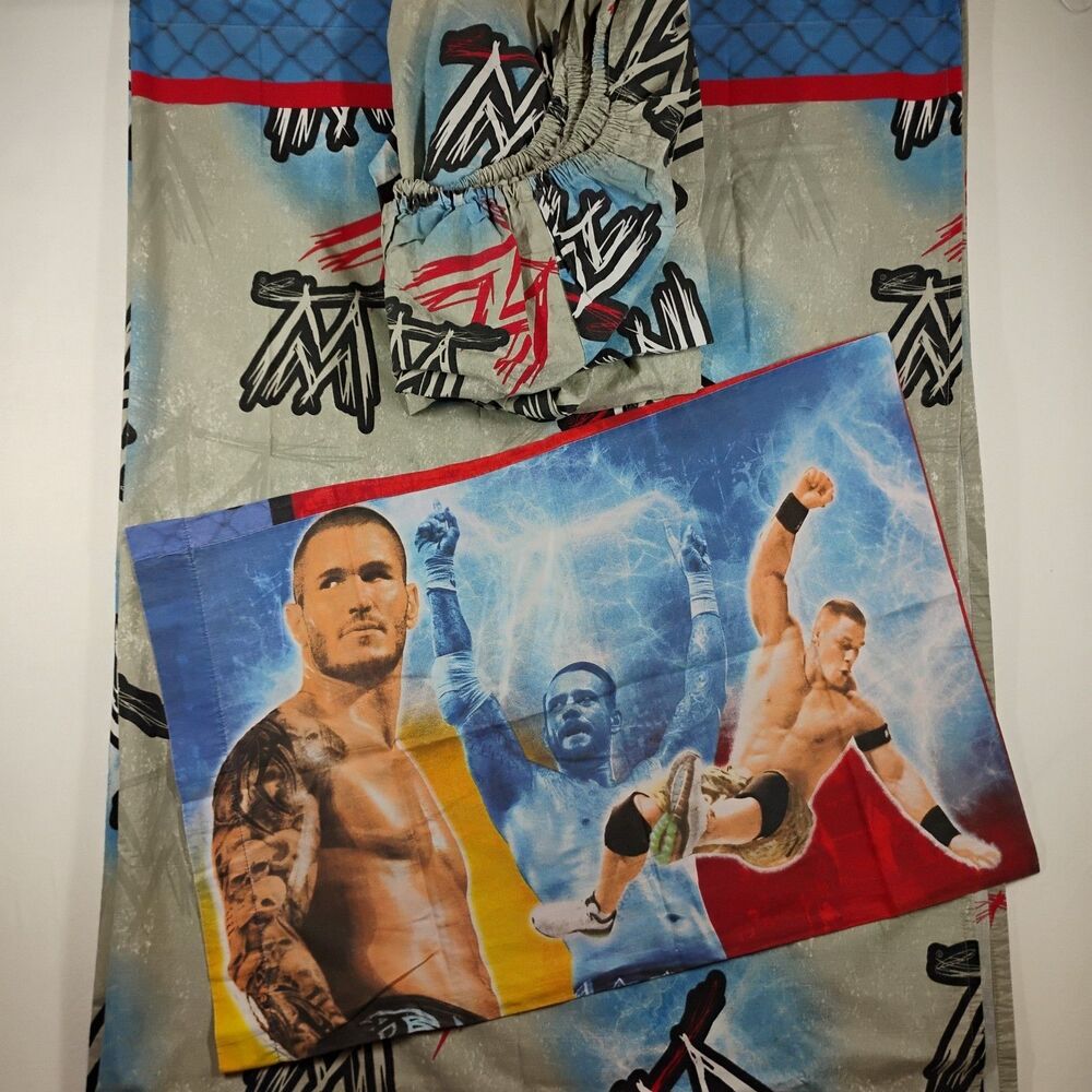 WWE 2012 Wrestling Twin Size Bed Sheet & Pillowcase John Cena Randy Orton Set
